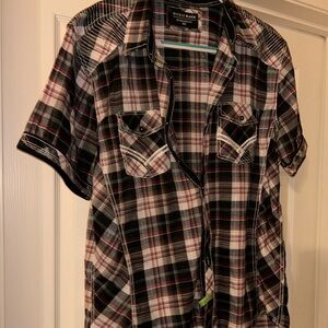 Men's Plaid Casual Button Down Shirt - Black and Red